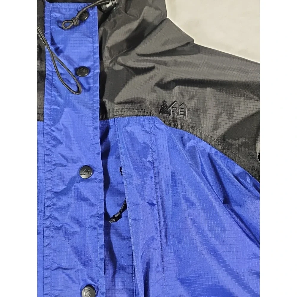 Vintage REI GoreTex Jacket Women M Blue Black Waterproof Hooded Rip Stop Zip Pit